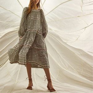 Tory Burch puffed sleeve printed midi dress size M